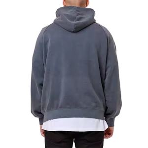 Sudadera con capucha gris de estilo urbano personalizada, con lavado ácido, oversize, vintage, para hombre, de felpa francesa de alto gramaje 2026 - Product Image 5