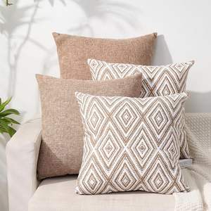 Cojín decorativo para sofá, funda de cojín de lino con diseño geométrico para sofá, sofá, sala de estar, 18x18 pulgadas, sin látex - Product Image 4