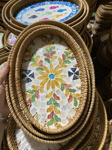 Bandeja de mimbre natural rústica y resistente, bandeja tejida a mano para almacenamiento y decoración rústica a buen precio - Product Image 4