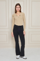 Jersey de punto acanalado para mujer, suéter con cuello chal, ropa larga informal para verano, otoño e invierno, transpirable, patrón anticontracción