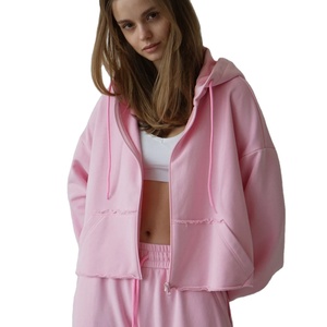 Sudadera con capucha y cremallera extragrande con estilo para mujer, diseño de angustia transpirable con logotipo personalizado, ropa de invierno de talla grande para la temporada de otoño - Product Image 1