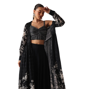 Haut court à imprimé floral noir et ensemble Sharara vente en gros de vêtements ethniques pour femmes fournisseur d'usine de vêtements OEM tenue de fête personnalisée - Product Image 3