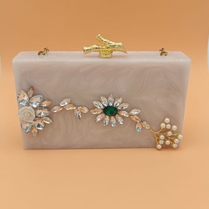 Bolsos de Mano Personalizados Hechos a Mano para Mujer, Bolsos de Resina con Perlas y Botones de Estrás, Cierre Abierto, Forro de Algodón - Product Image 5