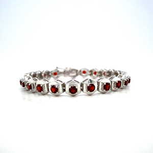 Réglable Classique Rond Naturel Rouge Grenat Pierre Précieuse Tennis Charme Mode Bracelet Pour Femmes Bracelet En Argent Massif - Product Image 2