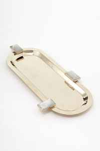 Achetez un plateau de service en acier inoxydable plaqué or, moderne, écologique, rectangulaire, poli, compatible lave-vaisselle, pour la maison, le restaurant, le mariage - Product Image 3