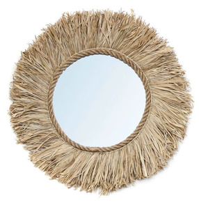 Miroir mural décoratif encadré en rotin pour entrée, salle de bain ou salon Miroir de style bohème pour décoration intérieure - Product Image 2