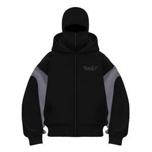 Logo personnalisé cagoule à capuche zippée Double capuche Style Ninja pleine fermeture éclair grande taille lourde cagoule fermeture éclair à capuche - Product Image 1
