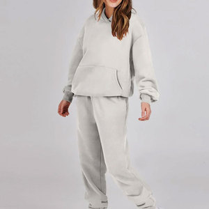 Conjunto de pantalones de dos piezas para mujer, ropa de mujer 2025, conjuntos de joggers de entrenamiento, chándales de algodón personalizados para mujer, Sudadera con capucha y bolsillo - Product Image 4
