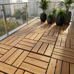 Teak Outdoor Decking <b>Tiles</b> 30x30cm <b>Interlocking</b> Rectangular Brushed Waterproof Minimalist Design for Patio Yard Balcony - Product Image 2