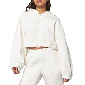 Womens Crop <b>Zip</b> Hoodie Sweatshirt Blank <b>Hooded</b> Jacket Custom Logo OEM ODM Wholesale Apparel Manufacturer - Product Image 1