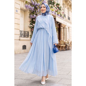Ensemble jupe asymétrique bleu ciel avec détail volanté en tissu mousseline pour la saison printemps/été - Product Image 1