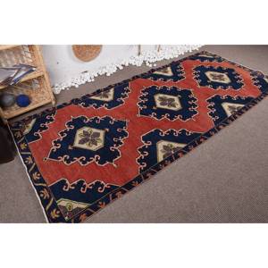 Large Bohemian Vintage Turkish Rug 4 X 9.3ft <b>Red</b> Black Patchwork Design <b>Wool</b> Material Latex Abstract Rectangle Hallway Room Rug - Product Image 2