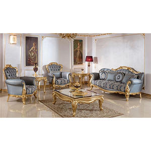 Ensemble de canapés en bois massif doré Mandawa de luxe, fabriqué à la main, de haute qualité, avec mousse réglable pour appartement et villa - Product Image 1