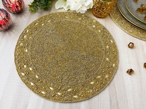 Handmade Embroidery Woven <b>Rattan</b> Placemats Beaded Border Eco-Friendly Luxury Wedding Solid Design Natural Orange for Table - Product Image 3