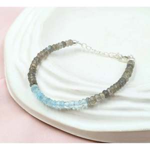 Bohemian Charm <b>Bracelet</b> with Labradorite & Blue Aquamarine Beaded Religious Diamond <b>Bangle</b> Gift for Religious Occasions - Product Image 2