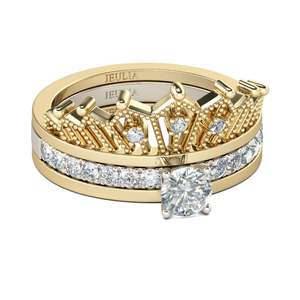 Jeulia Two Tone <b>Crown</b> Round Cut Sterling Silver Wedding <b>Ring</b> Set with Zircon - Product Image 3