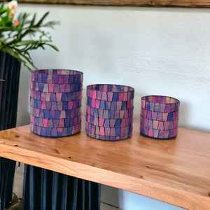 Tamaño personalizado OEM ODM soporte votivo frascos de vidrio linternas recipientes cilíndricos mosaico soplado a mano rosa azul vidrio multiusos - Product Image 2