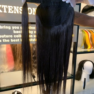 Authentique perruque indienne vierge cheveux humains queue de cheval Remy droite enveloppante avec couleur de dentelle transparente - Product Image 1