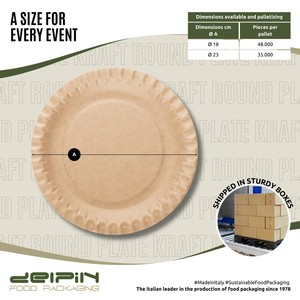 Assiette en papier kraft biodégradable, recyclable, écologique, résistante à la graisse, personnalisable, fabriquée en Italie, de qualité alimentaire, jetable, solide - Product Image 2