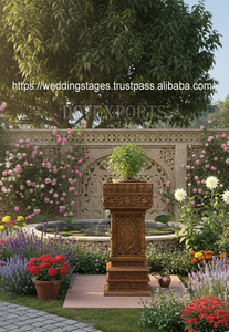 Fabriqué à la main traditionnel Tulsi Vrindavan Stand pour la maison hindoue personnalisé Durable teck en bois Tulsi/basilic plante Stand meubles UK - Product Image 2