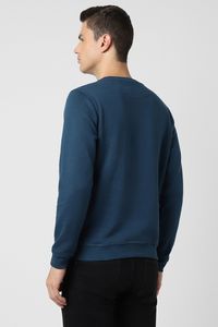 <b>Men's</b> Regular Fit Crew Neck Solid Color Knitted Sweatshirt Pullover Casual Style Autumn Wear 100% Cotton <b>Blue</b> - Product Image 2