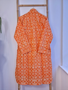 Luxe indien main bloc Orange poinçon géométrique coton tricoté femmes vêtements de nuit doux Style décontracté pour l'été et le printemps - Product Image 4