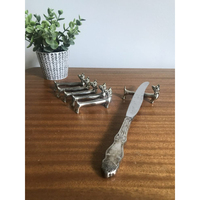 Magnifique ensemble de repose-baguettes modernes et élégants en acier inoxydable, 6 pièces, plaqué argent, en forme de chiens teckel, écologiques, pour fêtes