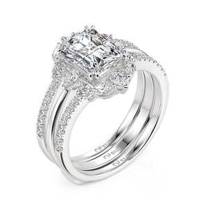 Ensemble de bagues Jeulia en rhodium plaqué avec diamants effet glace pilée et trois pierres, embellisseur de cluster - Product Image 3