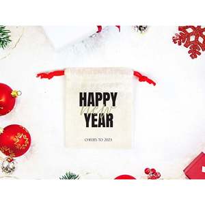 Bolsas de Regalo de Algodón Ecológicas con Logotipo Personalizado (4x5 y 6x8 Pulgadas) con Cuerdas Rojas para Familia y Empresa, Bolsitas de Año Nuevo - Product Image 1