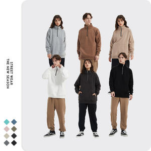 Venta al por mayor de las mujeres Unisex de invierno de peso pesado de alta calidad deporte sudadera en blanco algodón pulóver cuello alto media cremallera sudaderas con capucha - Product Image 3