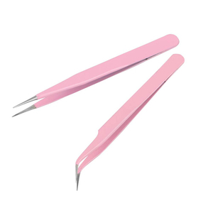 Pinzas de acero inoxidable para extensiones de pestañas, 2 uds., pegatina electrónica para uñas, joyería de diamantes de imitación, antiestático, no magnético (rosa) - Product Image 4