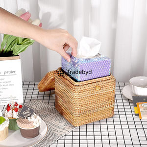 Porta Papel Higiénico Decorativo Cuadrado de Ratán Tejido a Mano para Oficina en Casa, Ecológico, Tradebyd - Product Image 2