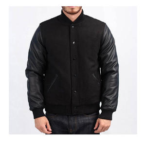 Chaqueta Varsity de Cuero PU con Diseño de Logotipo Personalizado al por Mayor para Hombre, Ropa Urbana con Mangas de Cuero - Product Image 1