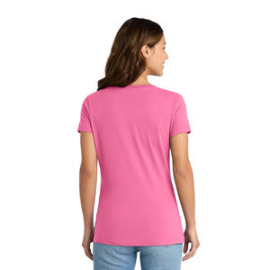 เสื้อยืดคอวีสีชมพูสำหรับผู้หญิง ทรงคลาสสิก เนื้อผ้าฝ้ายนุ่ม ระบายอากาศได้ดี รับผลิตเสื้อยืดแบบ OEM/ODM - Product Image 5