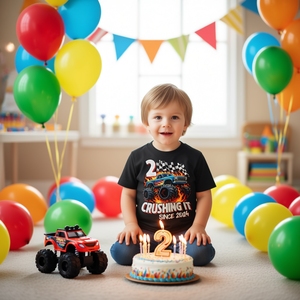 Maglietta Monster Truck per il 2° Compleanno 2024 per Bambini di 2 Anni, Personalizzabile per Feste Successive - Product Image 3