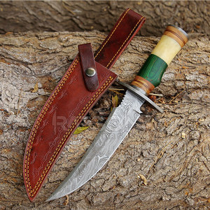 มีดล่าสัตว์ใบมีดเหล็กดามัสกัสพร้อมปลอกและคลิปหนีบเข็มขัดเข้าถึงได้อย่างรวดเร็วมีดยุทธวิธีขนาดกะทัดรัดพร้อมปลอก - Product Image 5