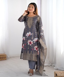 ผ้าไหมผ้าแจ็คการ์ดพิมพ์ลายดิจิทัลเสื้อท่อนล่างของ dupatta ชุดเทศกาลขายส่ง - Product Image 1