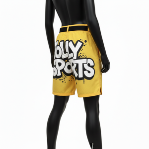 กางเกงขาสั้นผู้หญิงผ้าไนลอนผสมสแปนเด็กซ์เนื้อนุ่ม 210 GSM สีเหลืองซันไชน์ น้ำหนักเบา มีกระเป๋าซิป แต่งลายปักโลโก้ตามสั่ง - Product Image 5