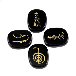 Agate noire usui reiki de haute qualité avec symbole reiki Feng Shui ensemble pierre naturelle guérison usui cristal reiki pierre précieuse en gros - Product Image 2