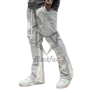 Pantalon de survêtement évasé droit décontracté pour hommes, imprimé soie avec broderie personnalisée, lavage vieilli, coupe régulière, pantalon en polaire - Product Image 5