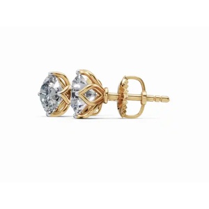 ต่างหูเม็ดกลมประดับเพชรเม็ดเดี่ยวสีทอง18 KT B2b ปลูกในห้องปฏิบัติการทรงกลมขายส่ง - Product Image 6