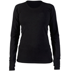 Camiseta negra lisa de manga larga de poliéster/algodón con cuello, decoración de logotipo anticontracción, servicio OEM, ropa de calle transpirable para mujer - Product Image 1
