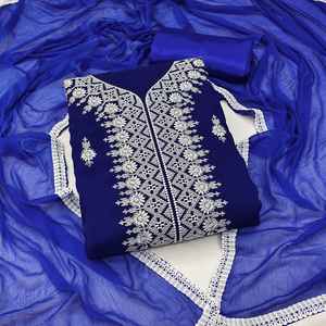 Designer Wear Ethnic <b>White</b> Embroidery Work Printed Georgette Unstitched Salwar <b>Suit</b> Set for Indian <b>Wedding</b> - Product Image 1