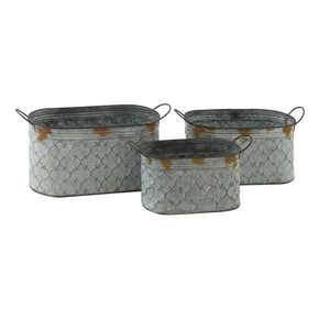 Pot de fleurs galvanisé pour noël, Pot de ferme en métal galvanisé, baignoire ovale rustique pour la maison - Product Image 1