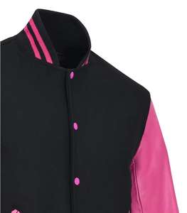 แจ็กเก็ตทีมเบสบอลเลตเตอร์แมนทีมโรงเรียนอเมริกันผู้ชายผ้าขนสัตว์สีดำและสีดำแขนหนังแท้สีดำ/สีขาว - Product Image 3