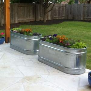 Rustic galvanized planter <b>tub</b> stylish heavy duty <b>metal</b> flower and plant container for farmhouse outdoor patio garden decor - Product Image 4