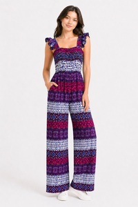 Combinaison à imprimé géométrique pour jeunes avec bretelles et pantalon large - Tenue de fête estivale pour le fitness - Product Image 2