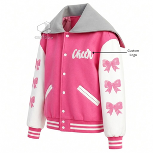 Customized Cheerleading Embroidered <b>Jacket</b> With <b>Rhinestones</b> Wool PU Leather Sleeves Color Block Warm-Up For Cheer Competition - Product Image 2
