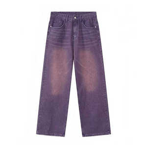 Pantalons en denim pour hommes, coupe droite, 100% coton, coupe ample, respirant, style vintage hip-hop, style streetwear, logo à la taille, décontracté, vente en gros - Product Image 1