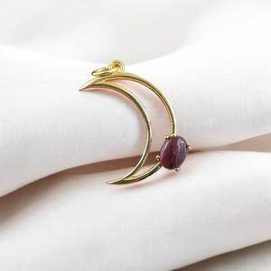 Breloques Croissant de Lune Plaqué Or 8x6mm Forme Ovale Lapis Lazuli Prong Set Demi-Lune Pendentifs Indiens Bijoux en Gros Fournisseurs en Vrac - Product Image 2